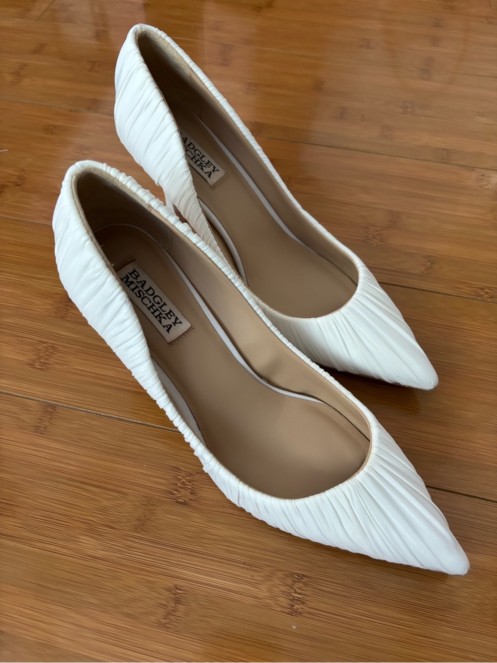 Badgley Mischka Veronika Ruched Pointed Toe Pumps - White - Picture 7 of 7